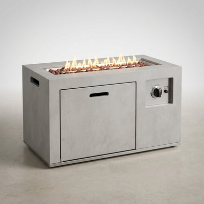 Outdoor Propane Fire Pit Table Built for Year-Round Use, 50,000 BTU, Concrete Top, Hidden Tank Storage