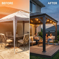 10 * 12FT Pergola,4 * 5 Inch Thickened Pillars & Enlarged Base,Outdoor Hardtop Lean to Gazebo,Wall Mounted Pergola,Pergolas Gazebos Clearance,Aluminum Frame Pergola,Uv Resistant Patio Roof — Before & After