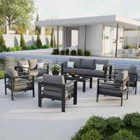 Aluminum Patio Furniture Set Built for All-Weather Use, 7 Piece Metal Frame, Waterproof Covers, 5-Inch Cushions