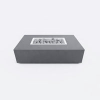 Outdoor Fire Pit Table Designed for Multi-Function Use, Concrete Construction, Ceramic Wind Guard, Rectangular