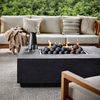 Outdoor Fire Pit Table Designed for Multi-Function Use, Concrete Construction, Ceramic Wind Guard, Rectangular