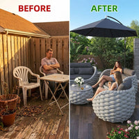 6-Piece Aluminum Patio Furniture Set, Olefin Rope Modern Outdoor Conversation Set Sectional Sofa with Water Repellent Thick Cushions and Coffee Table for Balcony, Garden, Light Grey — Before & After