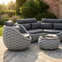 6-Piece Aluminum Patio Furniture Set, Olefin Rope Modern Outdoor Conversation Set Sectional Sofa with Water Repellent Thick Cushions and Coffee Table for Balcony, Garden, Light Grey — Studio Shot