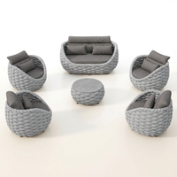 6-Piece Aluminum Patio Furniture Set, Olefin Rope Modern Outdoor Conversation Set Sectional Sofa with Water Repellent Thick Cushions and Coffee Table for Balcony, Garden, Light Grey — Studio Shot