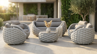 6-Piece Aluminum Patio Furniture Set, Olefin Rope Modern Outdoor Conversation Set Sectional Sofa with Water Repellent Thick Cushions and Coffee Table for Balcony, Garden, Light Grey — Lifestyle