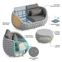 6-Piece Aluminum Patio Furniture Set, Olefin Rope Modern Outdoor Conversation Set Sectional Sofa with Water Repellent Thick Cushions and Coffee Table for Balcony, Garden, Light Grey — How It Works