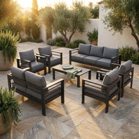 Aluminum Patio Furniture Set, 7 Piece Metal Outdoor Set, Patio Furniture Set with Waterproof Covers for Backyard Garden（Grey） — Studio Shot