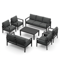Aluminum Patio Furniture Set Built for All-Weather Use, 7 Piece Metal Frame, Waterproof Covers, 5-Inch Cushions