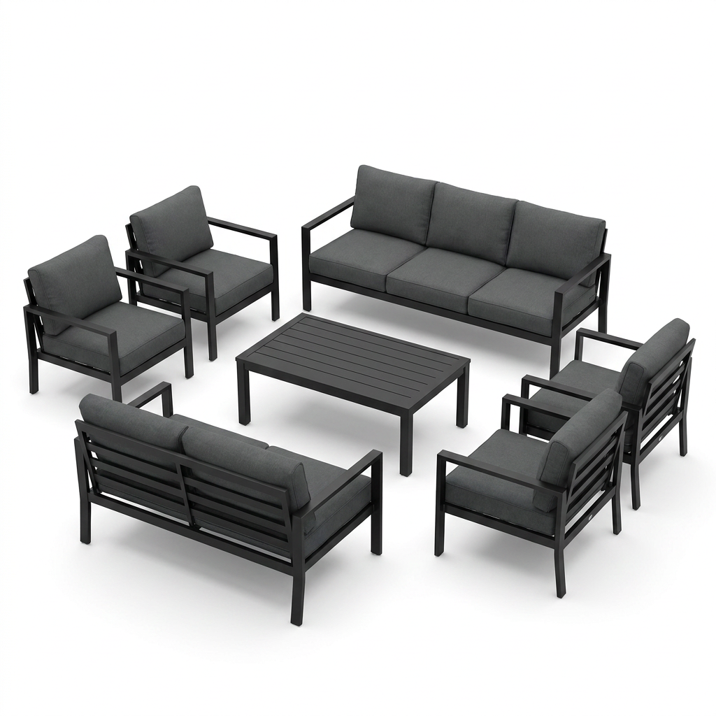 Aluminum Patio Furniture Set, 7 Piece Metal Outdoor Set, Patio Furniture Set with Waterproof Covers for Backyard Garden（Grey） — Studio Shot
