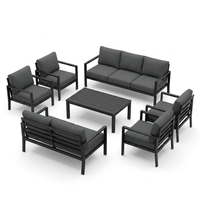 Aluminum Patio Furniture Set, 7 Piece Metal Outdoor Set, Patio Furniture Set with Waterproof Covers for Backyard Garden（Grey） — Studio Shot