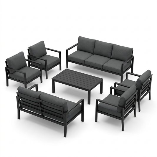 Aluminum Patio Furniture Set, 7 Piece Metal Outdoor Set, Patio Furniture Set with Waterproof Covers for Backyard Garden（Grey） — Studio Shot