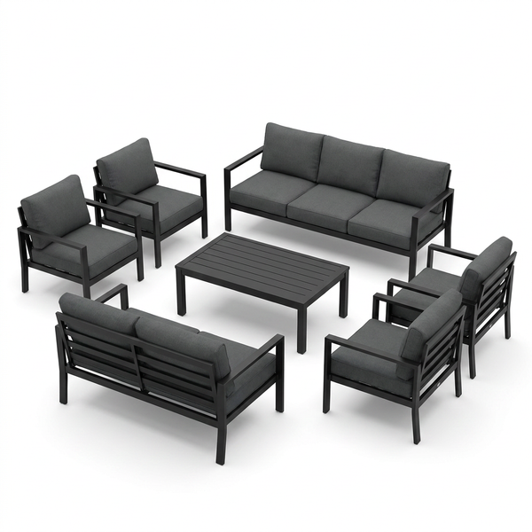 Aluminum Patio Furniture Set, 7 Piece Metal Outdoor Set, Patio Furniture Set with Waterproof Covers for Backyard Garden（Grey） — Studio Shot