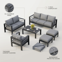 Aluminum Patio Furniture Set, 7 Piece Metal Outdoor Set, Patio Furniture Set with Waterproof Covers for Backyard Garden（Grey） — infographic