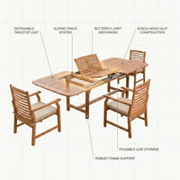 Brown 7-Piece Wood Patio Outdoor Dining Set with Extendable Table and Wood Chairs with Beige Cushion — How It Works