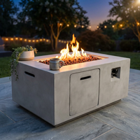 Concrete Outdoor Propane Fire Pit Table, 50,000 BTU Square Gas Fire Table with Adjustable Flame, Lava Rocks, Weather-Resistant Design, and Protective Cover for Patio, Deck, or Backyard — Studio Shot