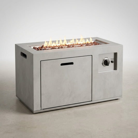 Concrete Outdoor Propane Fire Pit Table, 50,000 BTU Square Gas Fire Table with Adjustable Flame, Lava Rocks, Weather-Resistant Design, and Protective Cover for Patio, Deck, or Backyard — Studio Shot