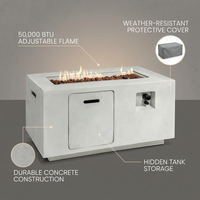 Concrete Outdoor Propane Fire Pit Table, 50,000 BTU Square Gas Fire Table with Adjustable Flame, Lava Rocks, Weather-Resistant Design, and Protective Cover for Patio, Deck, or Backyard — infographic