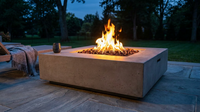 Concrete Outdoor Propane Fire Pit Table, 50,000 BTU Square Gas Fire Table with Adjustable Flame, Lava Rocks, Weather-Resistant Design, and Protective Cover for Patio, Deck, or Backyard — Lifestyle