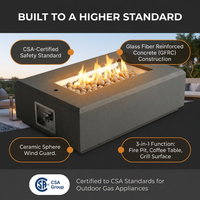 Rectangular Fire Pit Table Designed for Outdoor Entertaining, Concrete Construction, Ceramic Wind Guard, Multi-Function — Results & Stats