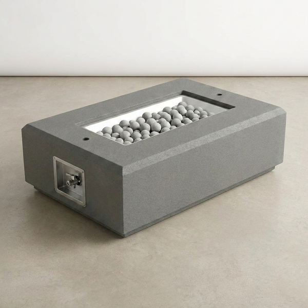 Rectangular Fire Pit Table Designed for Outdoor Entertaining, Concrete Construction, Ceramic Wind Guard, Multi-Function — Studio Shot