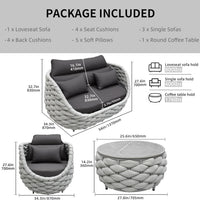 Aluminum Patio Furniture Set Built for Modern Outdoor Living, 6-Piece Sectional Sofa, Olefin Rope, Water Repellent