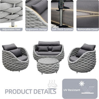 Aluminum Patio Furniture Set Built for Modern Outdoor Living, 6-Piece Sectional Sofa, Olefin Rope, Water Repellent